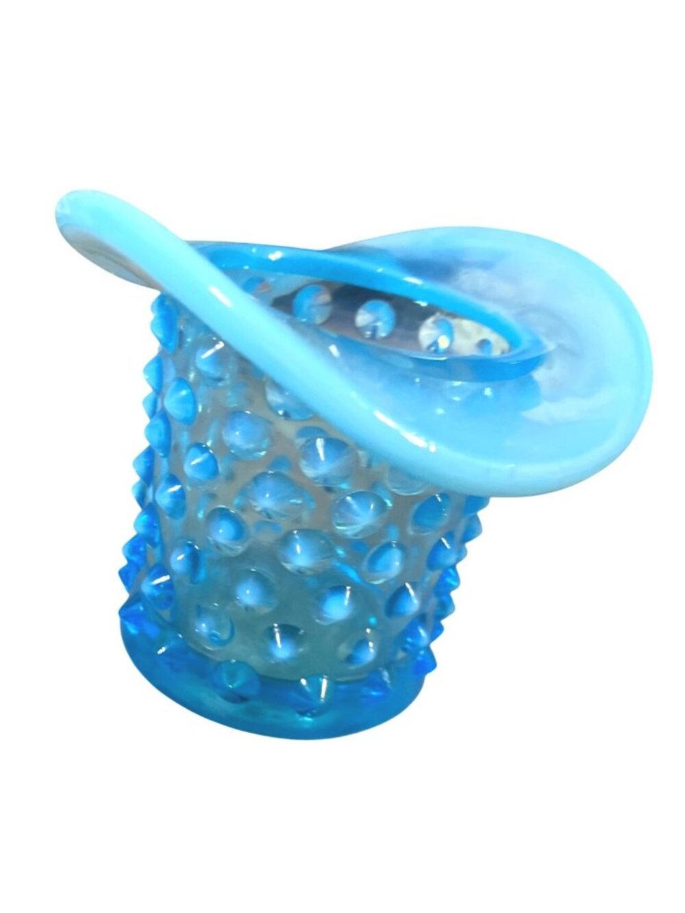 Hobnail Blue Glass Toothpick Holder With Flared Rim